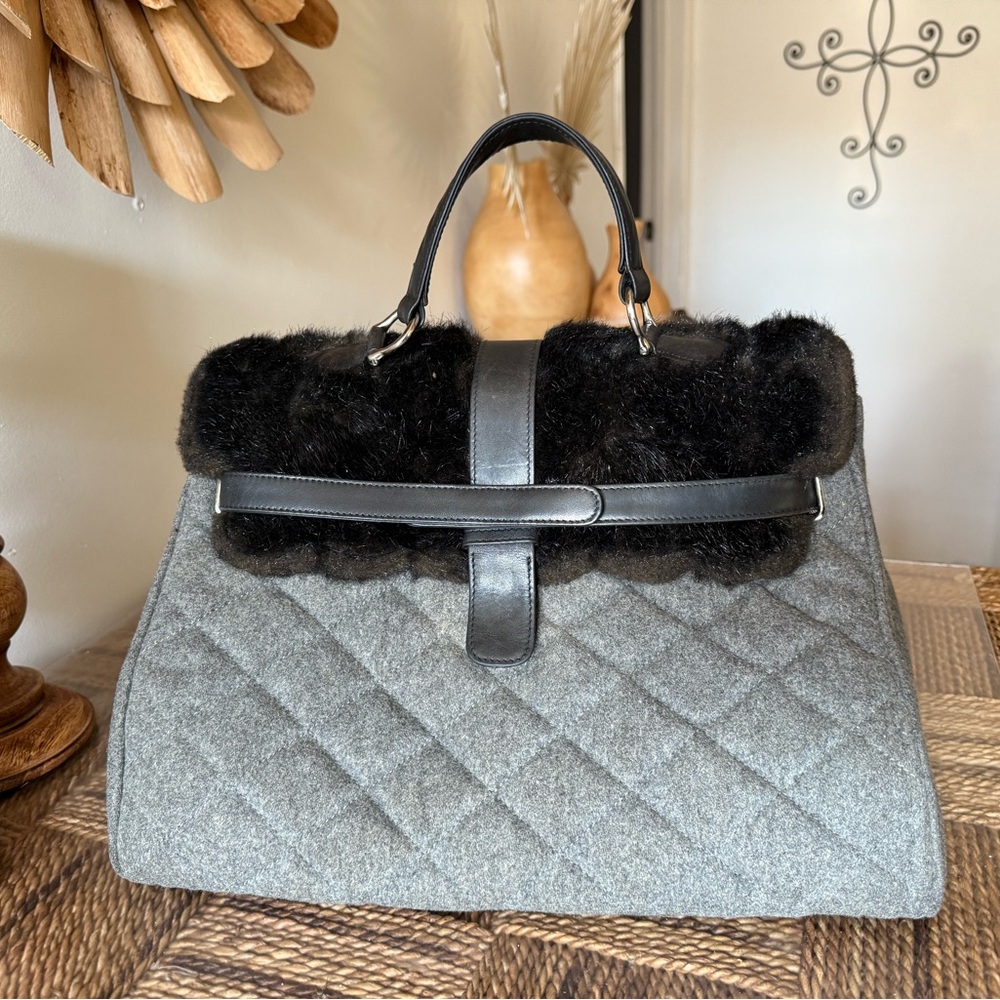 My Flat in London Gray and Black Quilted Satchel